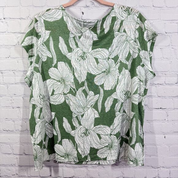 Tahari Boxy Blouse Women XL 100% Linen Summer Resort Vacation Cottage Top - Picture 2 of 7